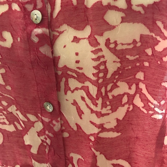 Chico's Abstract Linen Blend Button Down Shirt Pink White Extra Large - Picture 9 of 10